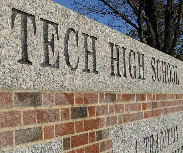 The old St. Cloud Tech High School brick sign